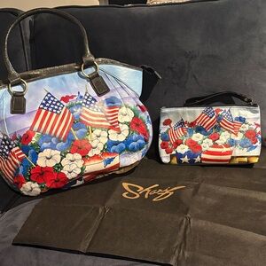 Sharif Patriotic Floral Tote Bag in Blue, Red, White